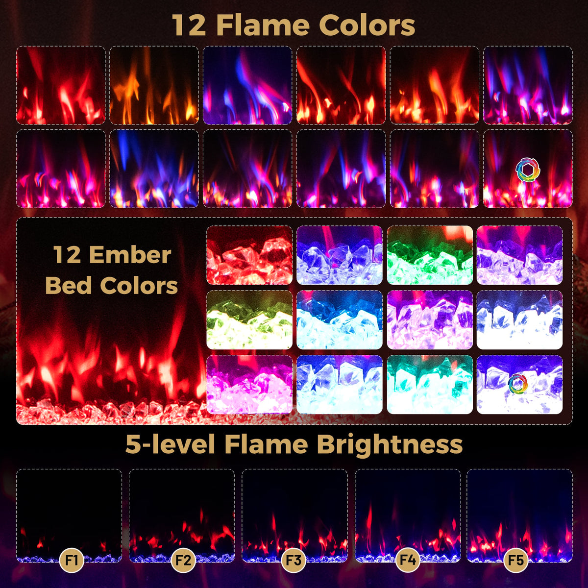 Smart WiFi Electric Fireplace Wall Mounted & Recessed 750W/1500W Heater-60 Inch-Fireplaces-DECOROLALA