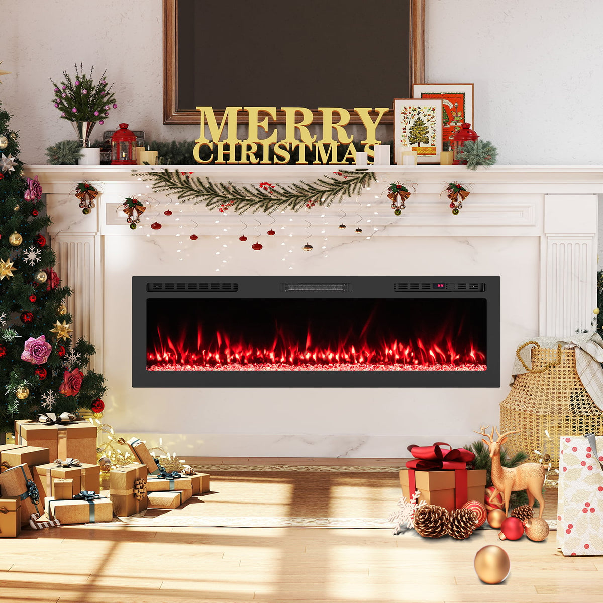 Smart WiFi Electric Fireplace Wall Mounted & Recessed 750W/1500W Heater-60 Inch-Fireplaces-DECOROLALA