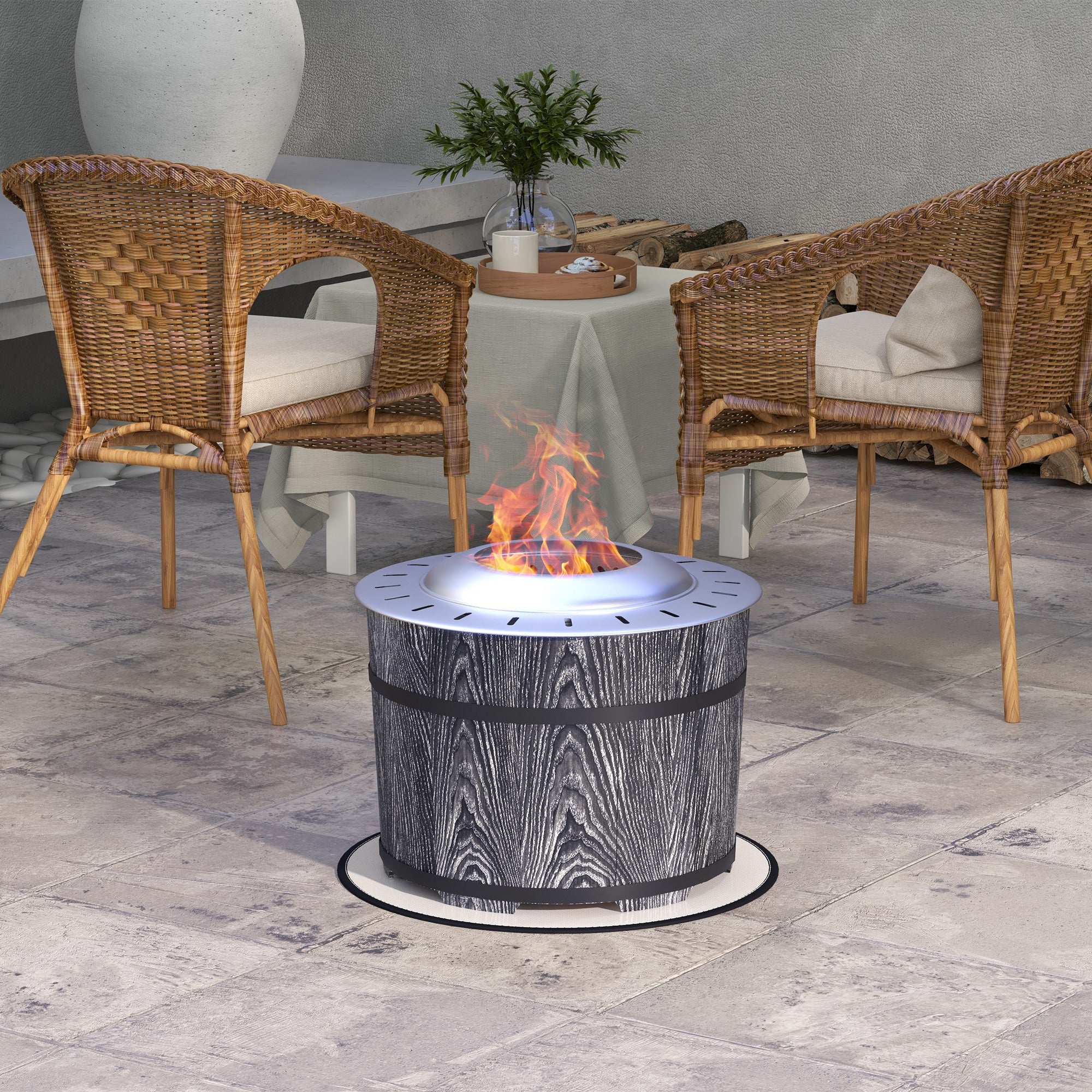 Smokeless Fire Pit, Portable Camping Bonfire Stove with Mat for Backyard Patio Picnic, Magnesium Oxide, Black-Patio & Garden > Fire Pits-DECOROLALA