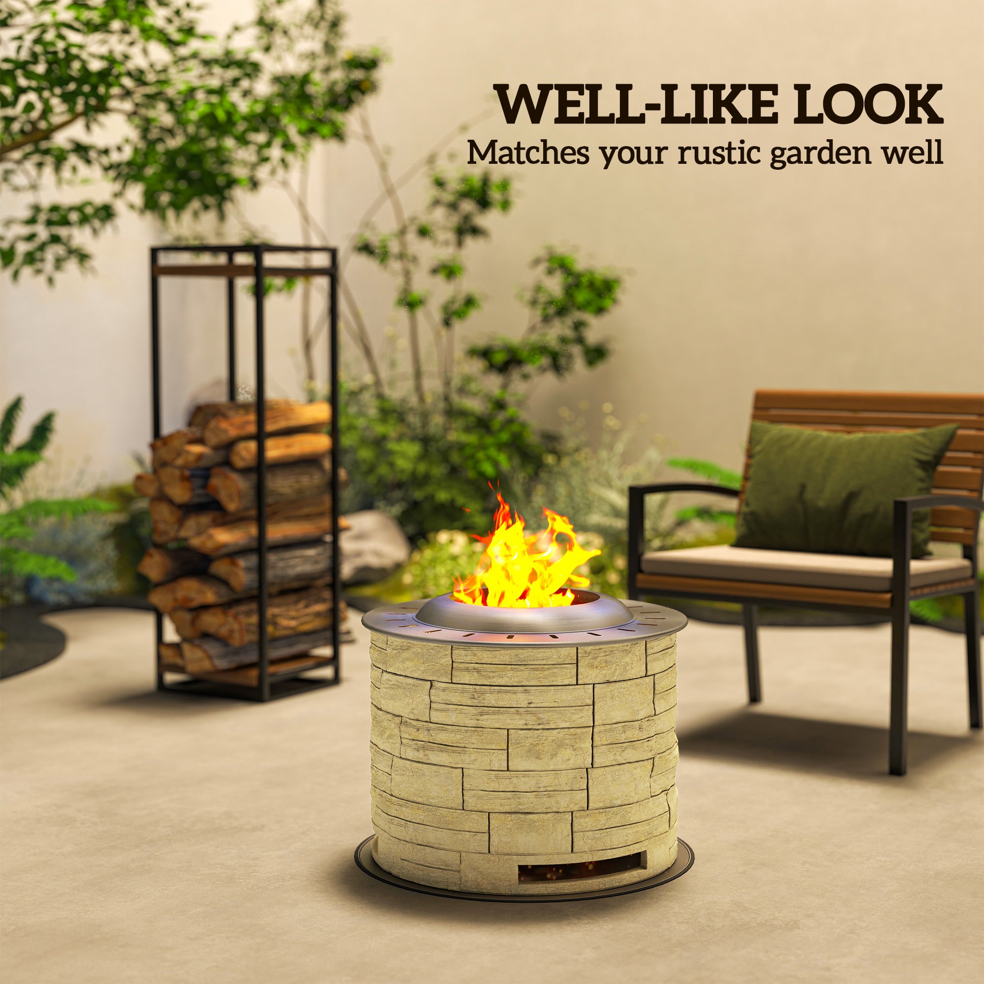 Smokeless Fire Pit, Portable Camping Bonfire Stove with Mat for Backyard Patio Picnic, Magnesium Oxide, Yellow-Patio & Garden > Fire Pits-DECOROLALA