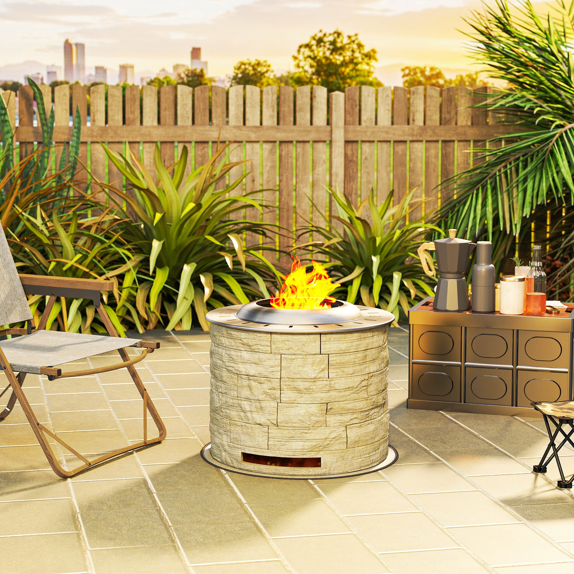 Smokeless Fire Pit, Portable Camping Bonfire Stove with Mat for Backyard Patio Picnic, Magnesium Oxide, Yellow-Patio & Garden > Fire Pits-DECOROLALA