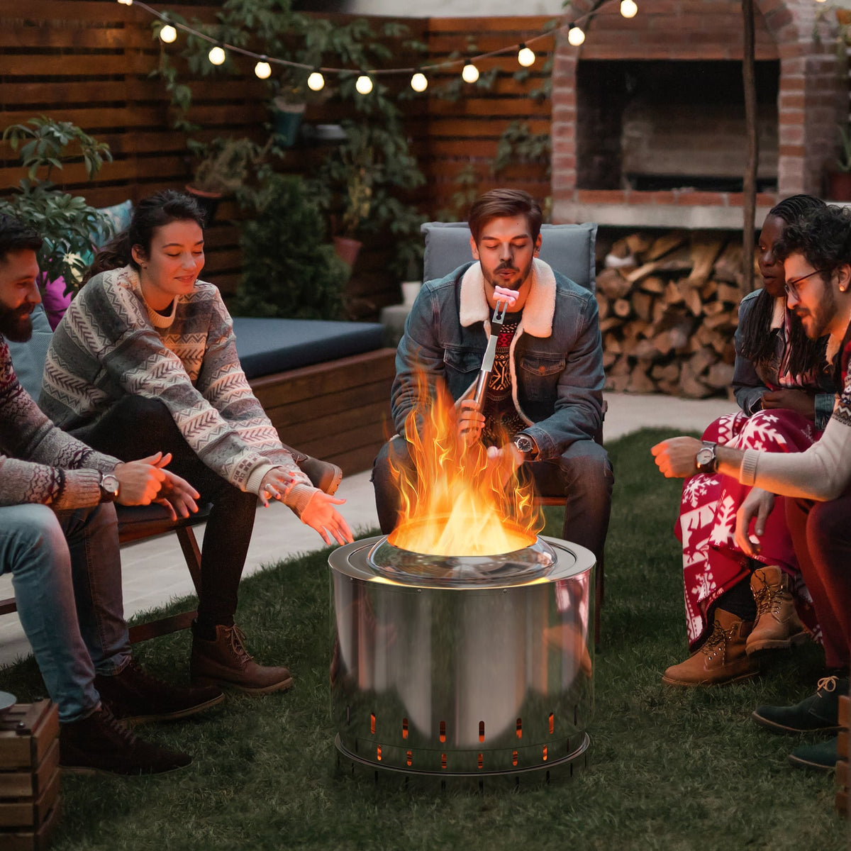 Smokeless Stainless Steel Fire Pit with Ash Pan for Yard Camping-Silver-Fire Pits-DECOROLALA
