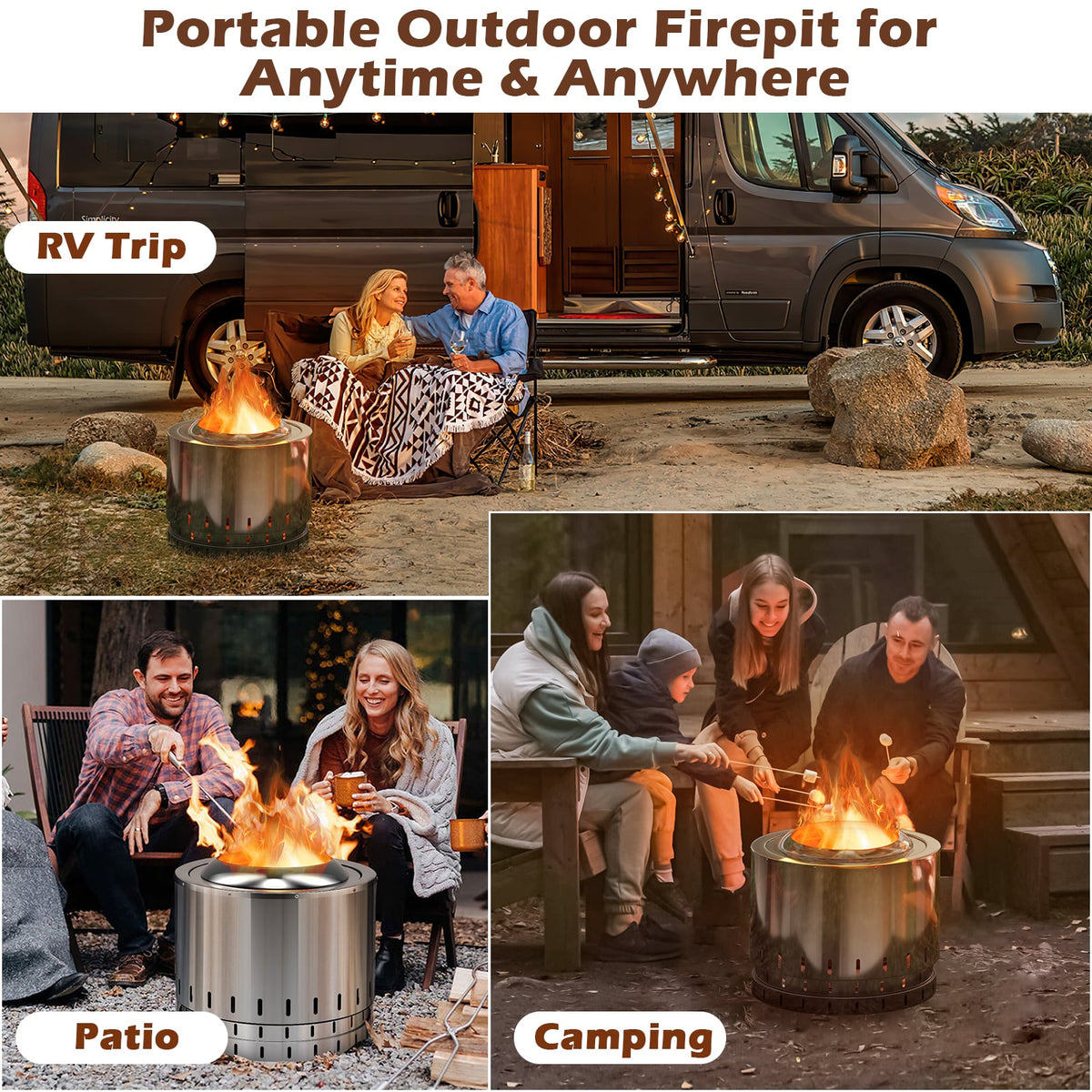 Smokeless Stainless Steel Fire Pit with Ash Pan for Yard Camping-Silver-Fire Pits-DECOROLALA