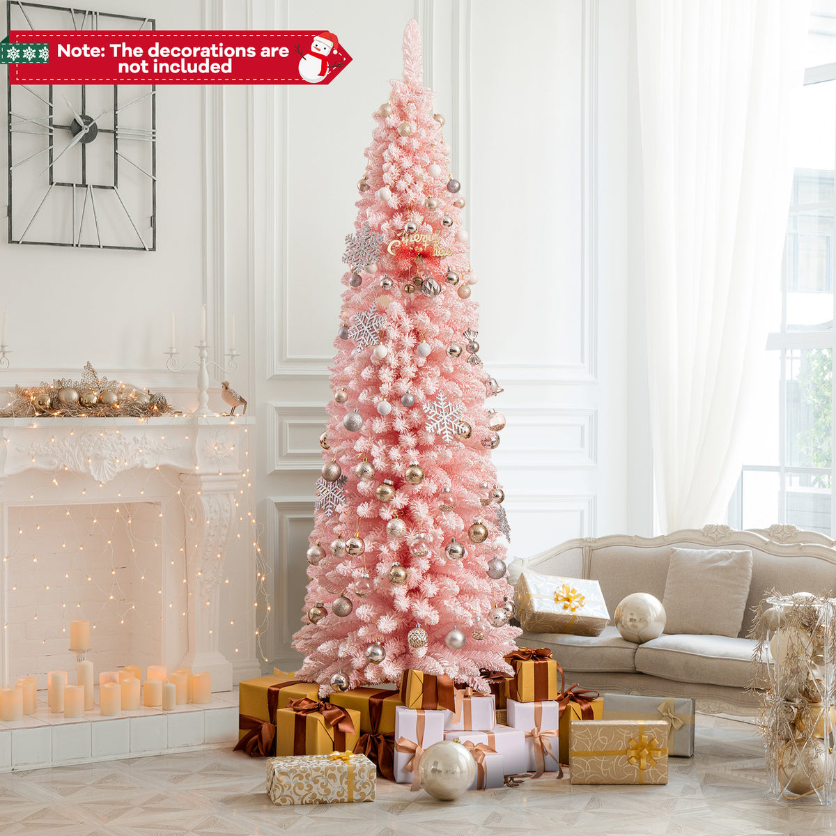 Snow Flocked 7 FT Artificial Pink Xmas Tree with 635 Branch Tips-Christmas Trees-DECOROLALA