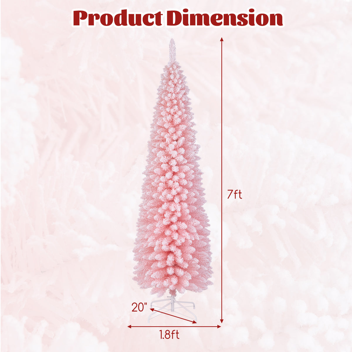 Snow Flocked 7 FT Artificial Pink Xmas Tree with 635 Branch Tips-Christmas Trees-DECOROLALA