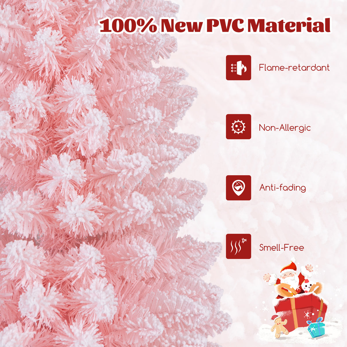 Snow Flocked 7 FT Artificial Pink Xmas Tree with 635 Branch Tips-Christmas Trees-DECOROLALA