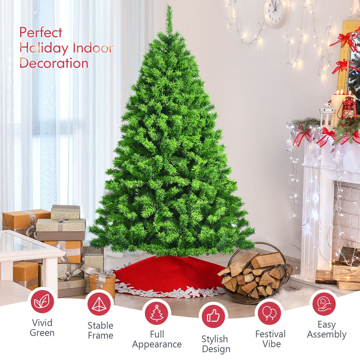 Snow Flocked Artificial Christmas Tree with Metal Stand-6.5'-Christmas Trees-DECOROLALA