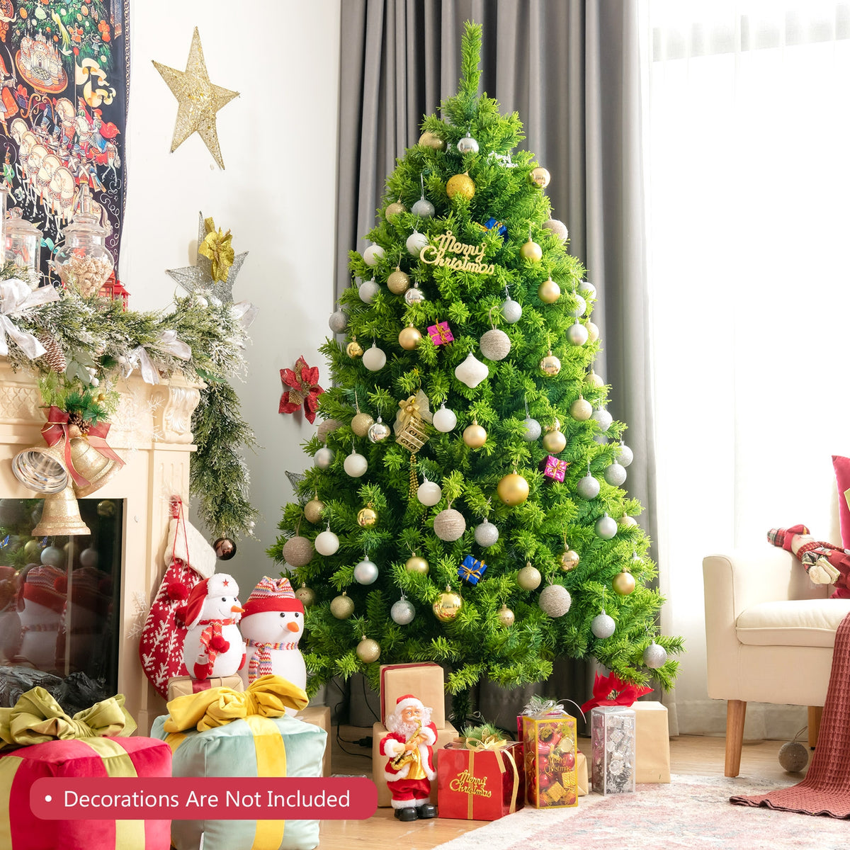 Snow Flocked Artificial Christmas Tree with Metal Stand-6.5'-Christmas Trees-DECOROLALA