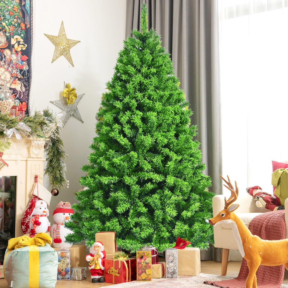 Snow Flocked Artificial Christmas Tree with Metal Stand-6.5'-Christmas Trees-DECOROLALA