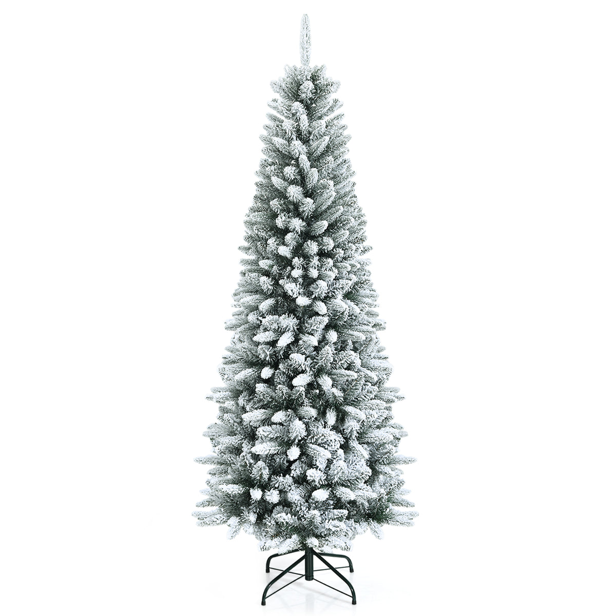 Snow-Flocked Hinged Artificial Christmas Pencil Tree with Mixed Tips-6.5 ft-Christmas Trees-DECOROLALA