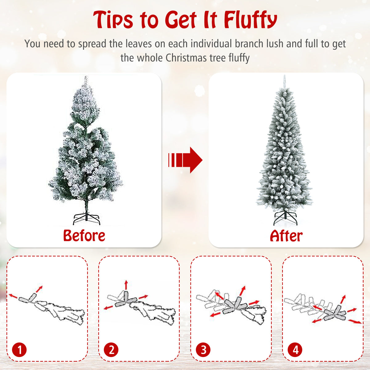 Snow-Flocked Hinged Artificial Christmas Pencil Tree with Mixed Tips-6.5 ft-Christmas Trees-DECOROLALA