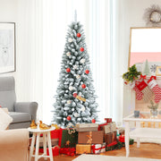 Snow-Flocked Hinged Artificial Christmas Pencil Tree with Mixed Tips-6.5 ft-Christmas Trees-DECOROLALA