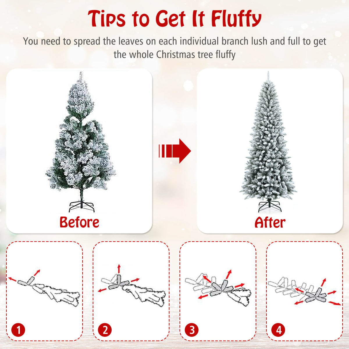 Snow-Flocked Hinged Artificial Christmas Pencil Tree with Mixed Tips-7.5'-Christmas Trees-DECOROLALA