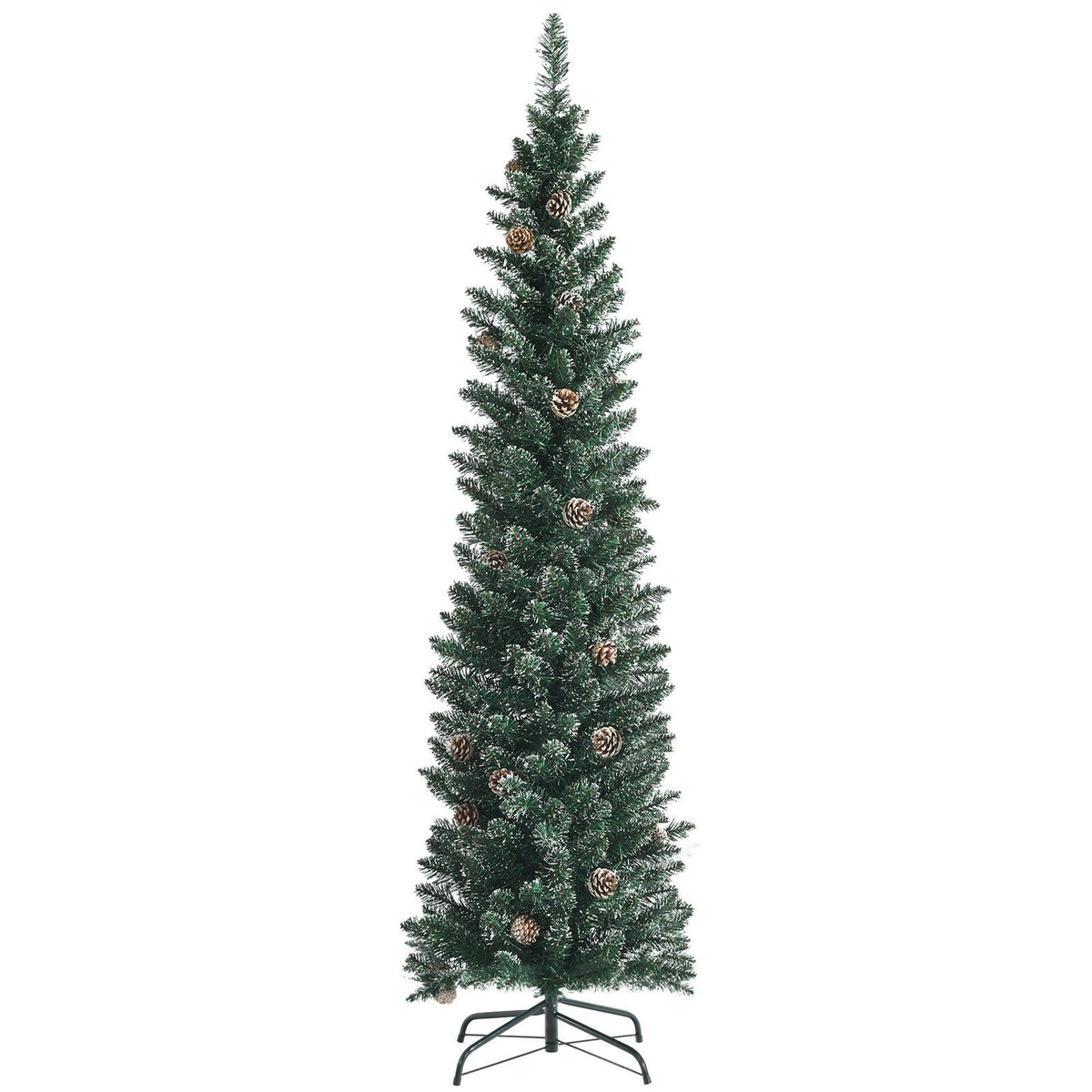 Snowy Artificial Pencil Christmas Tree with Pine Cones-6 ft-Christmas Trees-DECOROLALA