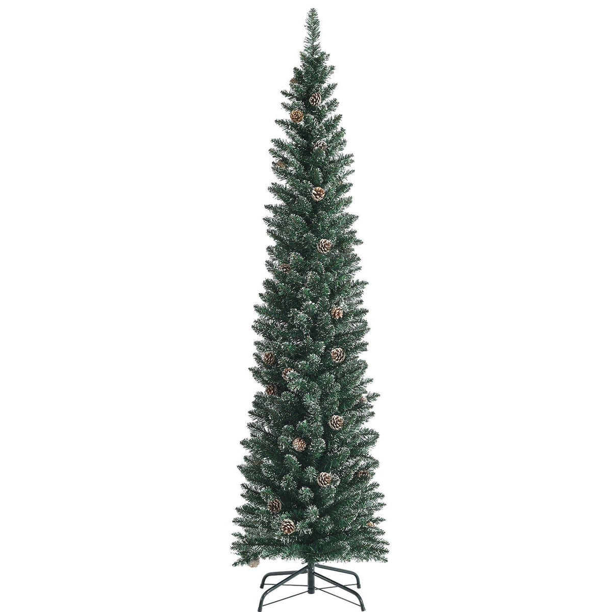 Snowy Artificial Pencil Christmas Tree with Pine Cones-7 ft-Christmas Trees-DECOROLALA