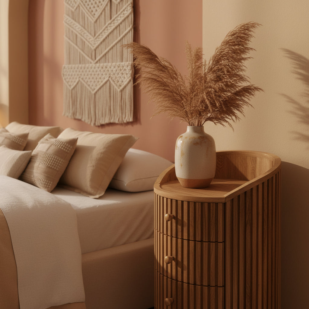Soba Bedside Table - Solid Mango Wood Oak-ish Finish-Nightstand-DECOROLALA