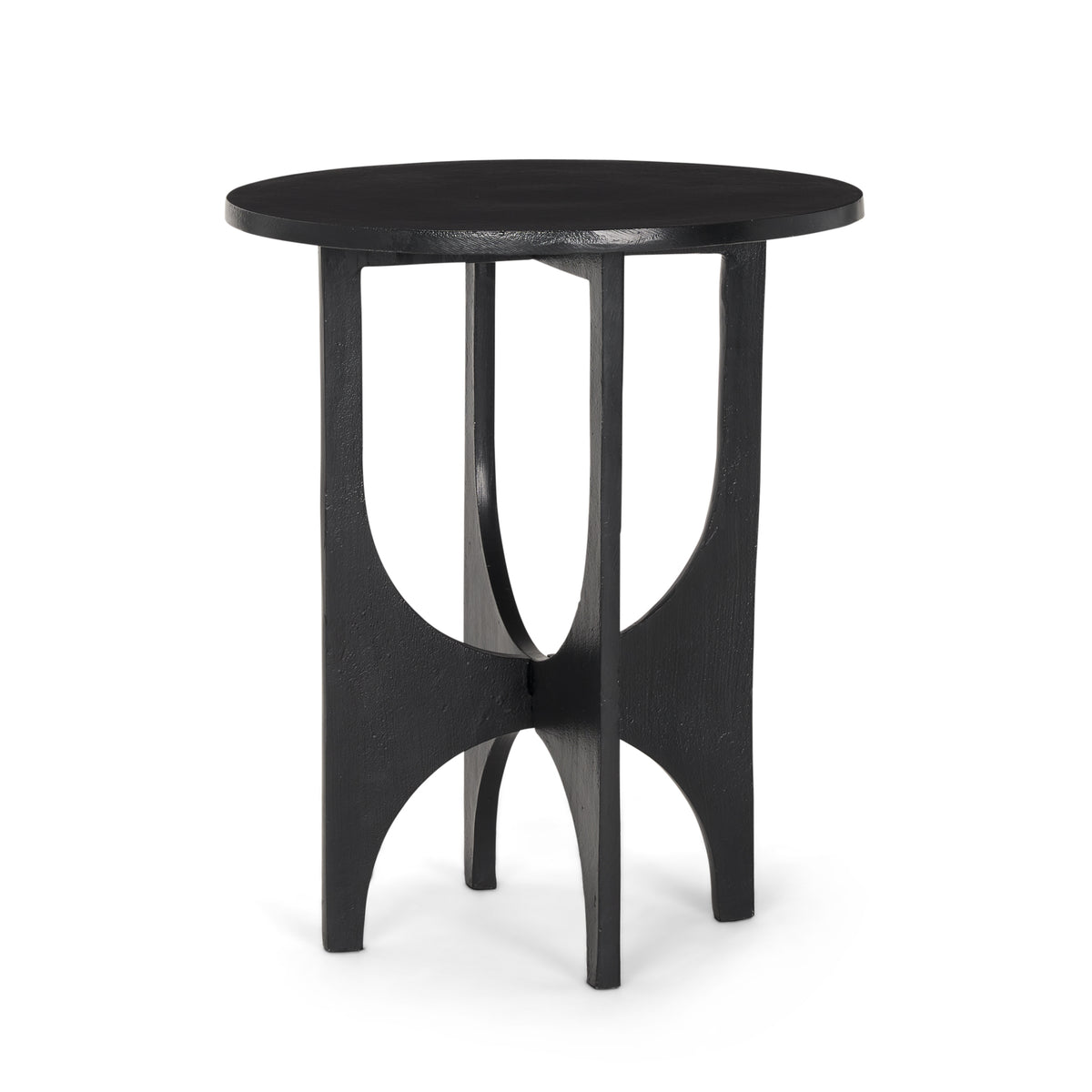 Sobi Textured Matte Black Round Metal Accent Table-Accent Tables-DECOROLALA