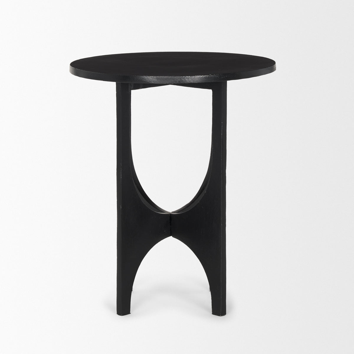 Sobi Textured Matte Black Round Metal Accent Table-Accent Tables-DECOROLALA
