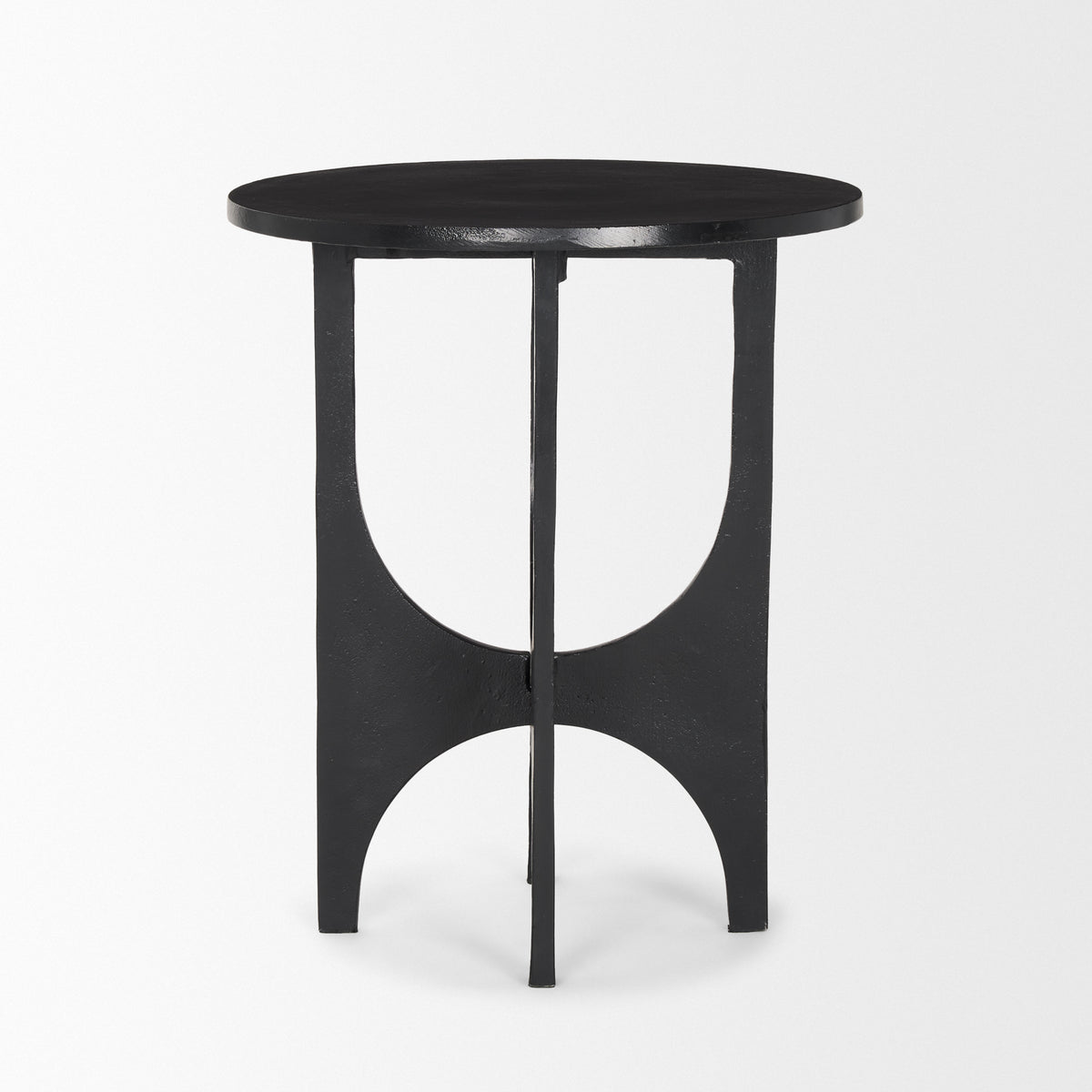 Sobi Textured Matte Black Round Metal Accent Table-Accent Tables-DECOROLALA