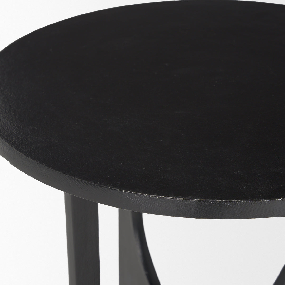 Sobi Textured Matte Black Round Metal Accent Table-Accent Tables-DECOROLALA
