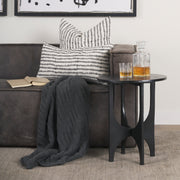 Sobi Textured Matte Black Round Metal Accent Table-Accent Tables-DECOROLALA