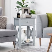 Sofa Side End Table with Drawer and Shelf-Gray-End & Side Tables-DECOROLALA