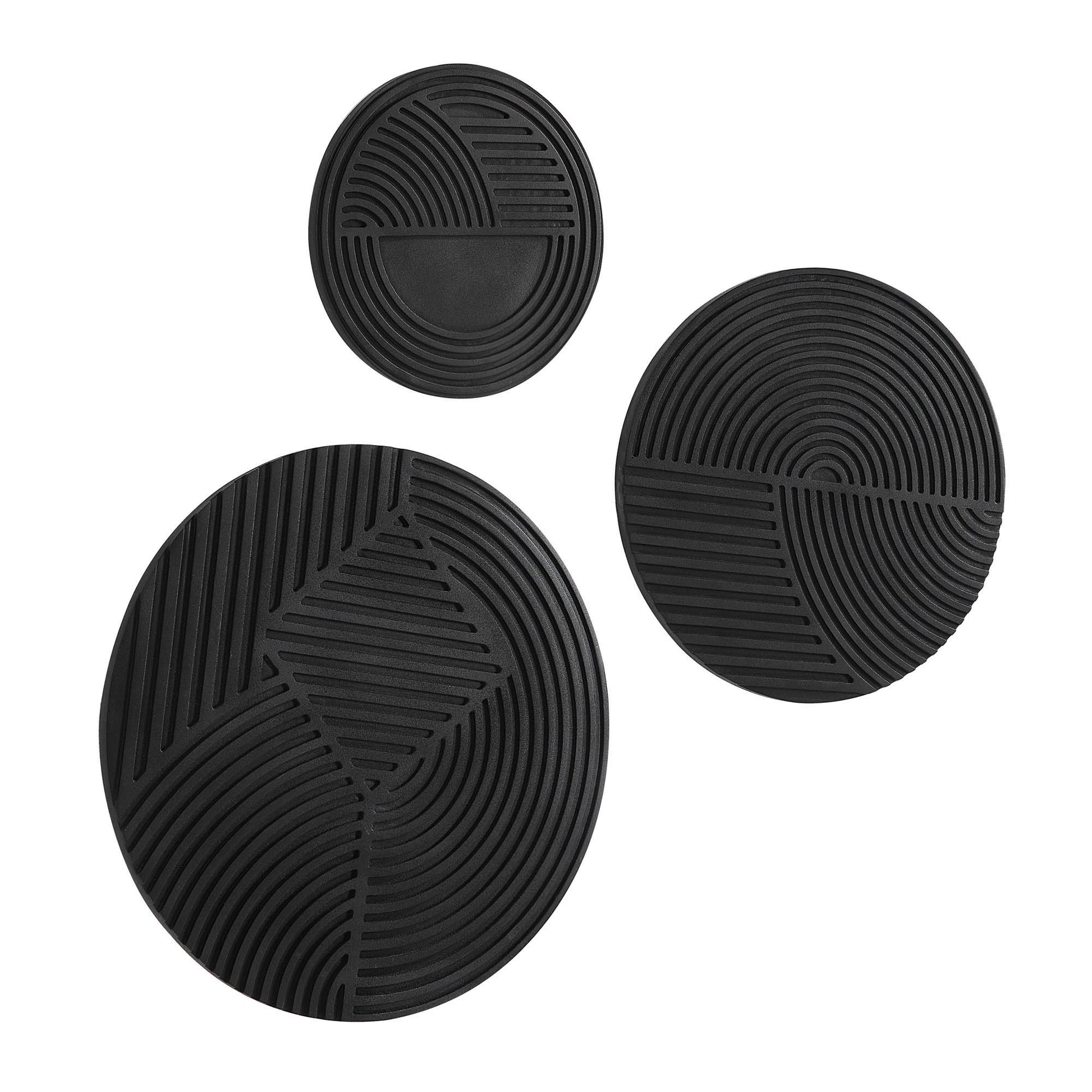 Sofia 3 Piece Wide Wall Art, Matte black-Wall Art-DECOROLALA