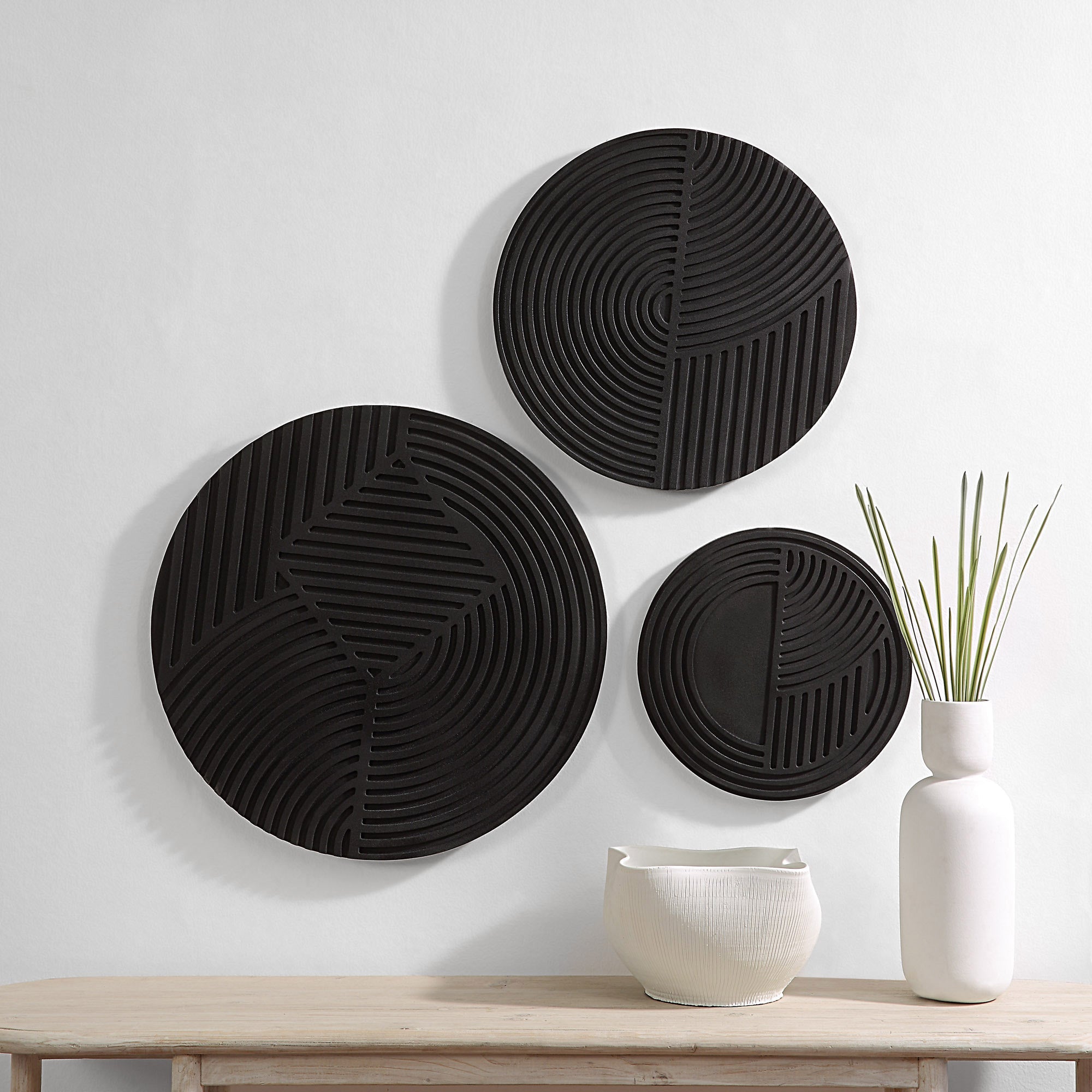 Sofia 3 Piece Wide Wall Art, Matte black-Wall Art-DECOROLALA