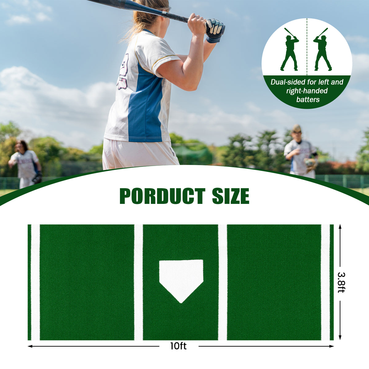 Softball Pitching Mat 10 x 3 Feet Softball Training Aid-Green-Golf-DECOROLALA