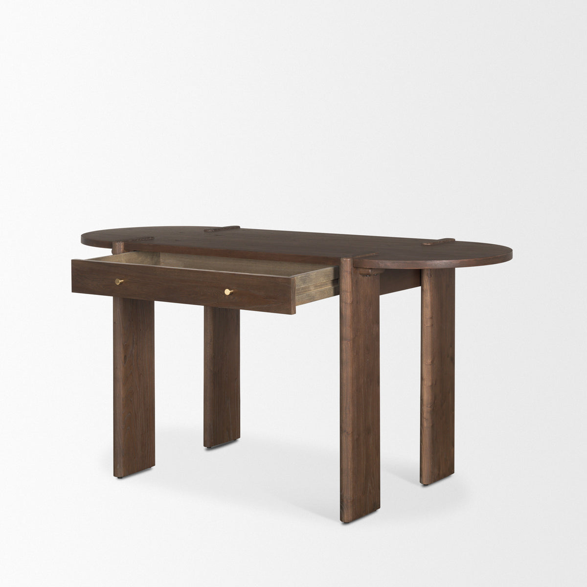Sohan Dark Brown Elm Wood Oblong Desk-Office-DECOROLALA