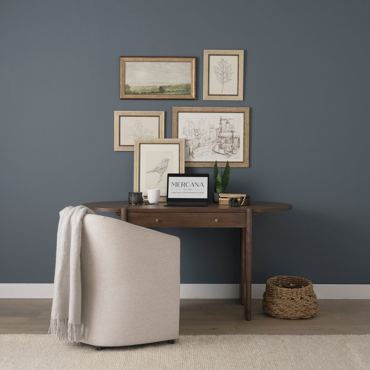 Sohan Dark Brown Elm Wood Oblong Desk-Office-DECOROLALA