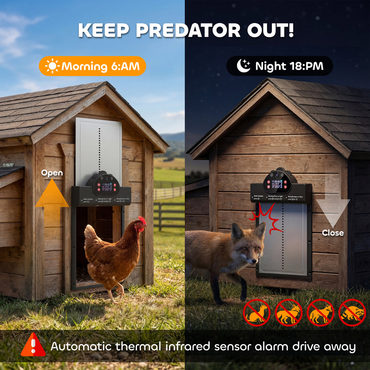 Solar Powered Automatic Chicken Coop Door with 2K AI Camera-Small Animals-DECOROLALA