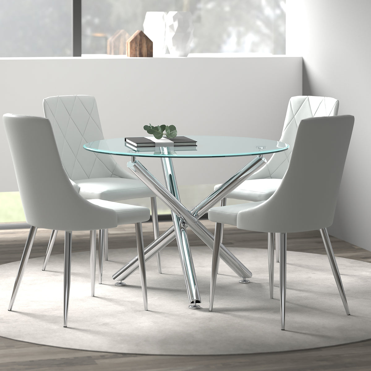 Solara II Devo 5-Piece Dining Set - Clear Glass & Chrome-Dining Room Sets-DECOROLALA