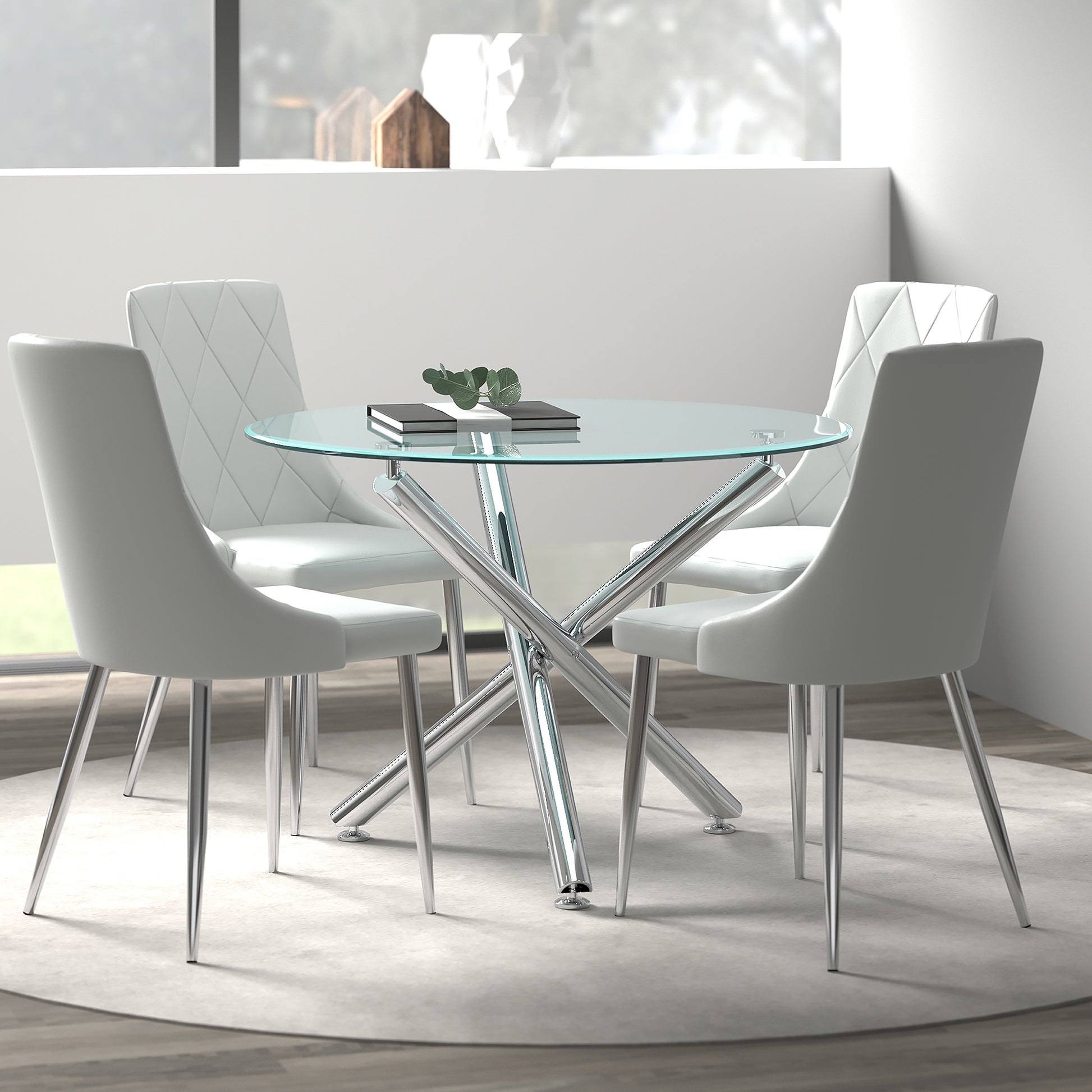 Solara II Devo 5-Piece Dining Set - Clear Glass & Chrome-DECOROLALA