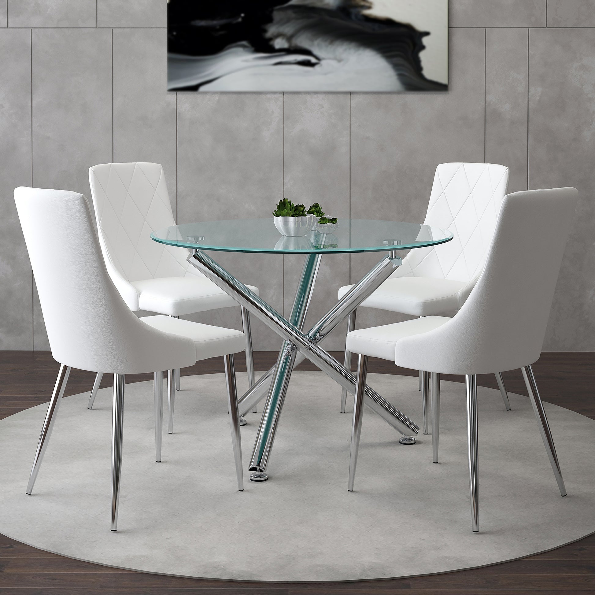 Solara II Devo 5-Piece Dining Set - Glass and Chrome-DECOROLALA