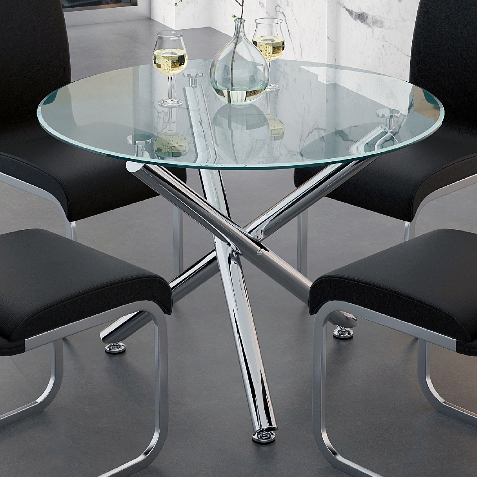 Solara II Round Dining Table - 40" Glass & Chrome-DECOROLALA