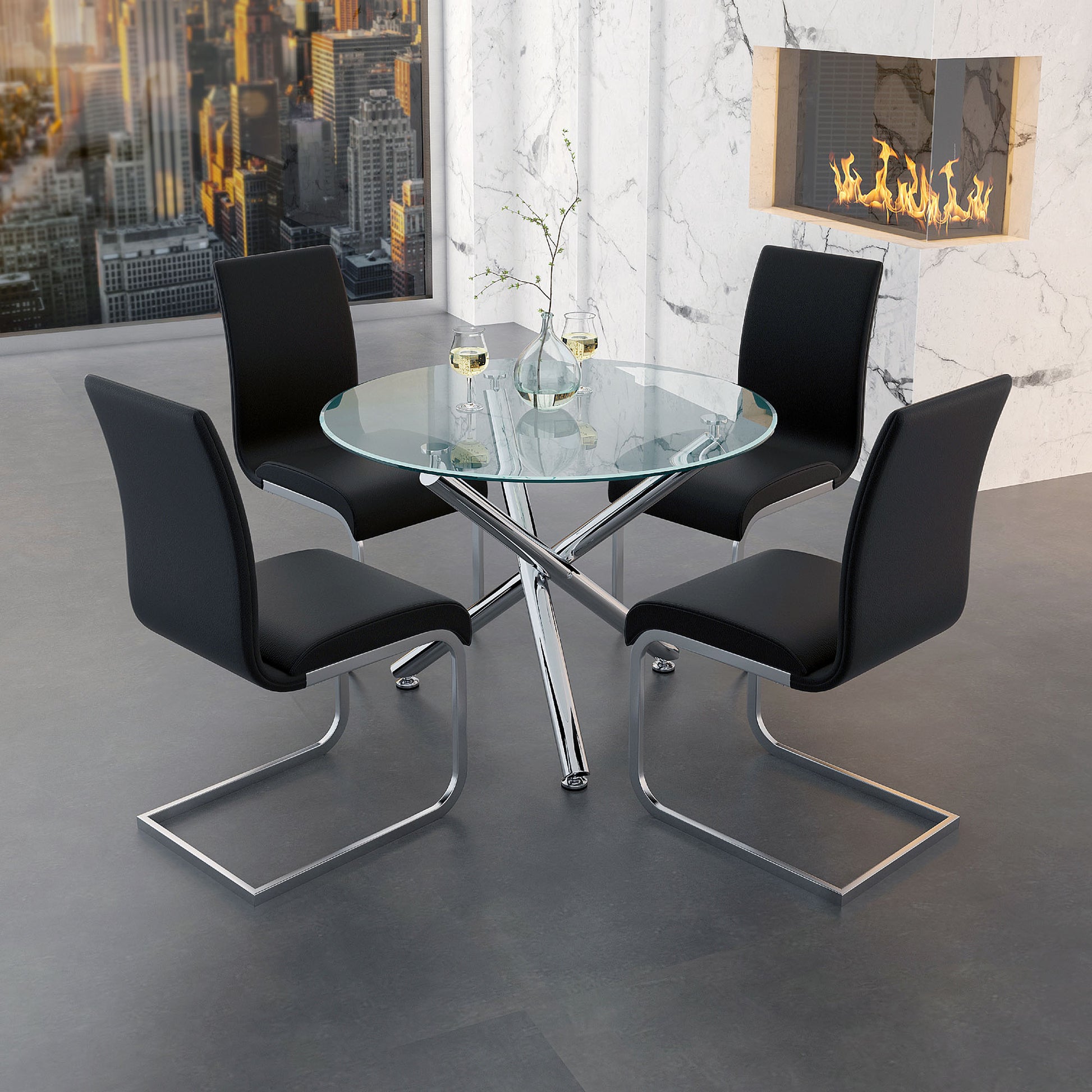 Solara II Round Dining Table - 40" Glass & Chrome-DECOROLALA