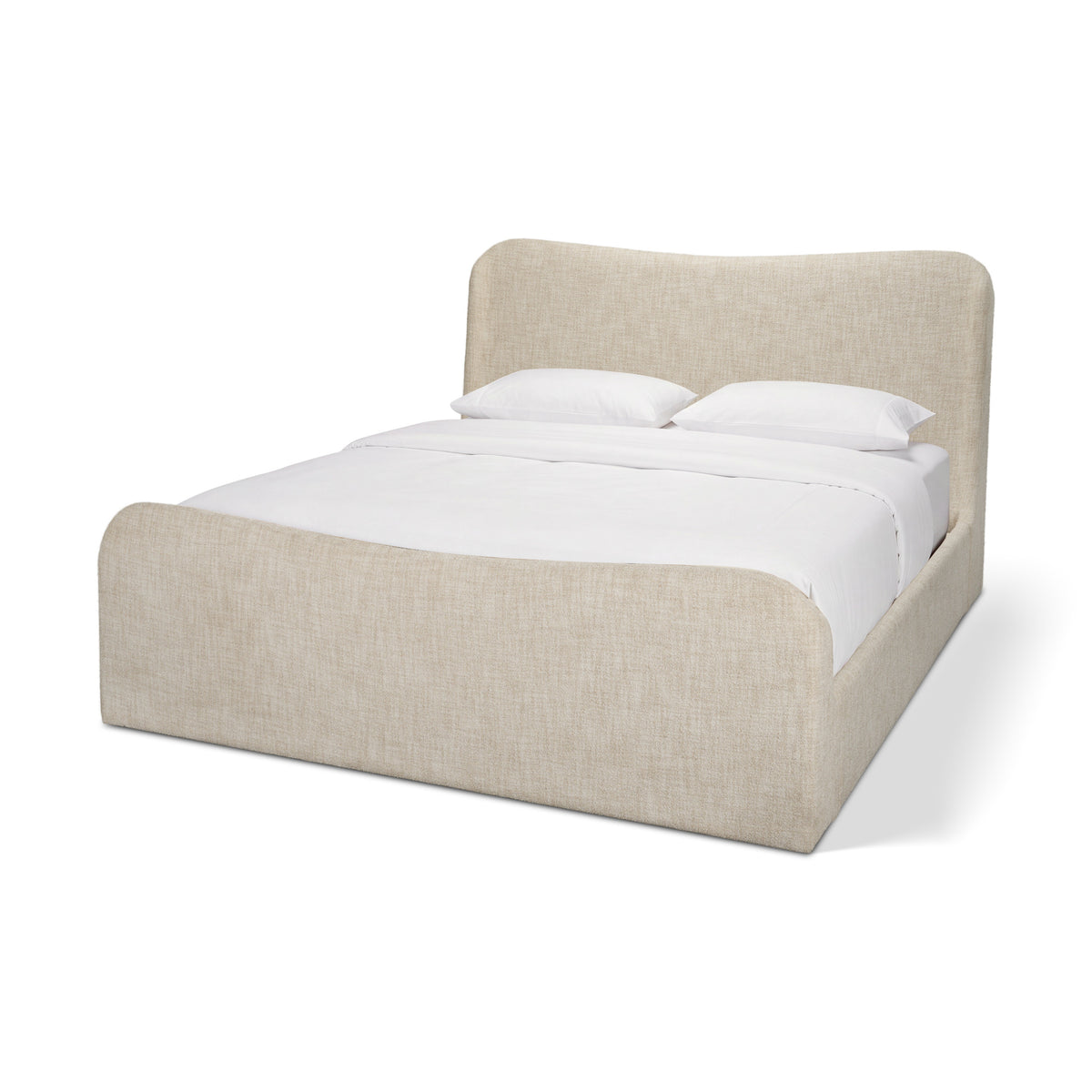 Solene King Upholstered Bedframe w/ Footbed | Curved Headboard | Oatmeal Fabric-Bed Frame & Headboards-DECOROLALA
