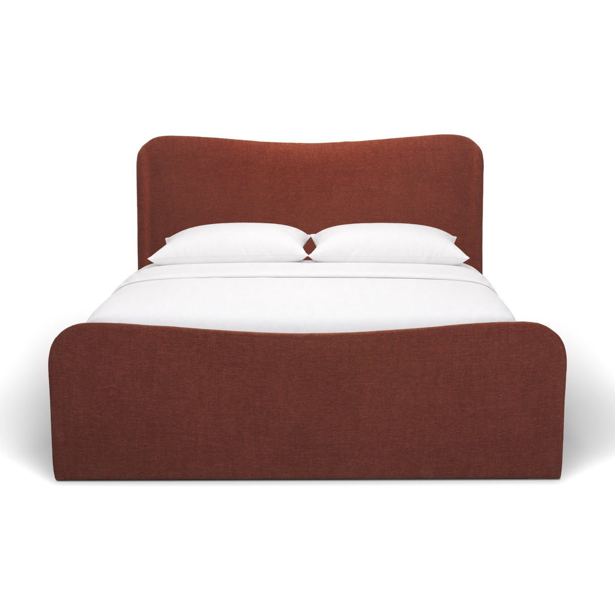 Solene Queen Upholstered Bedframe w/ Footbed | Curved Headboard | Burgundy Fabric-Bed Frame & Headboards-DECOROLALA