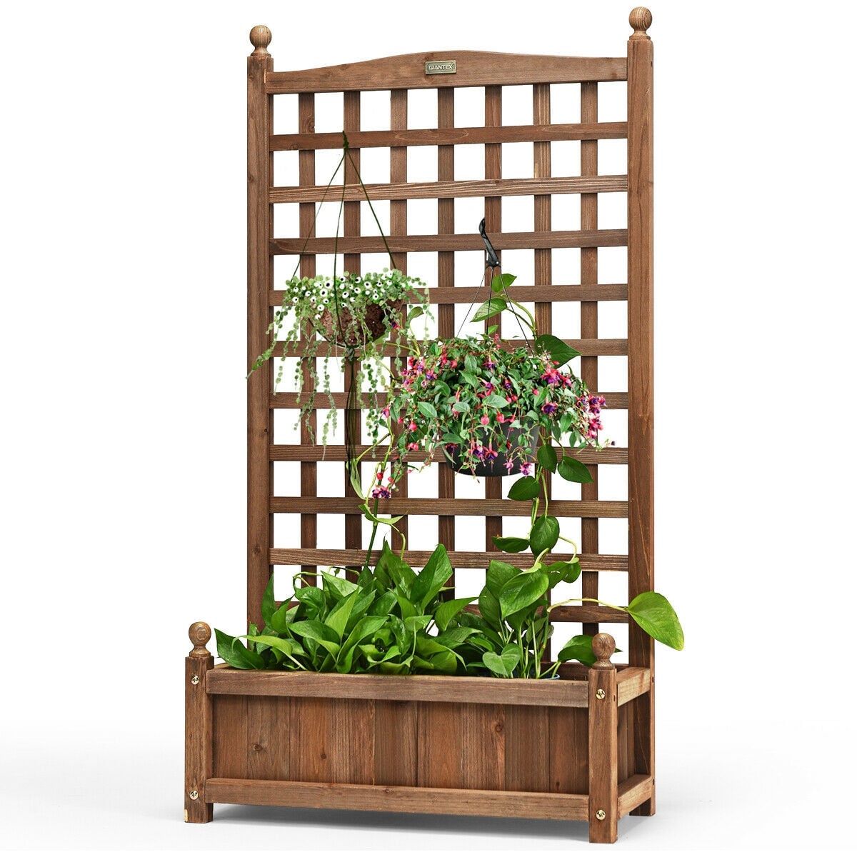Solid Free Standing Wood Planter Box with Trellis for Garden-Raised Garden Beds-DECOROLALA