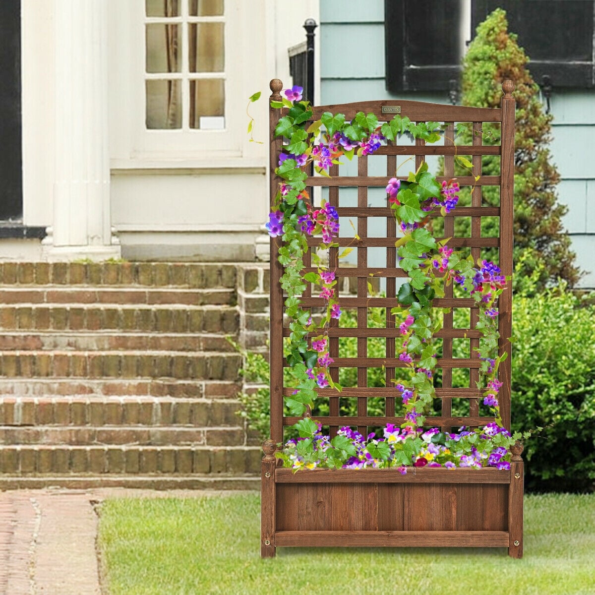 Solid Free Standing Wood Planter Box with Trellis for Garden-Raised Garden Beds-DECOROLALA