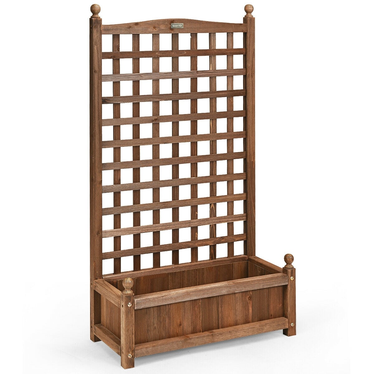Solid Free Standing Wood Planter Box with Trellis for Garden-Raised Garden Beds-DECOROLALA