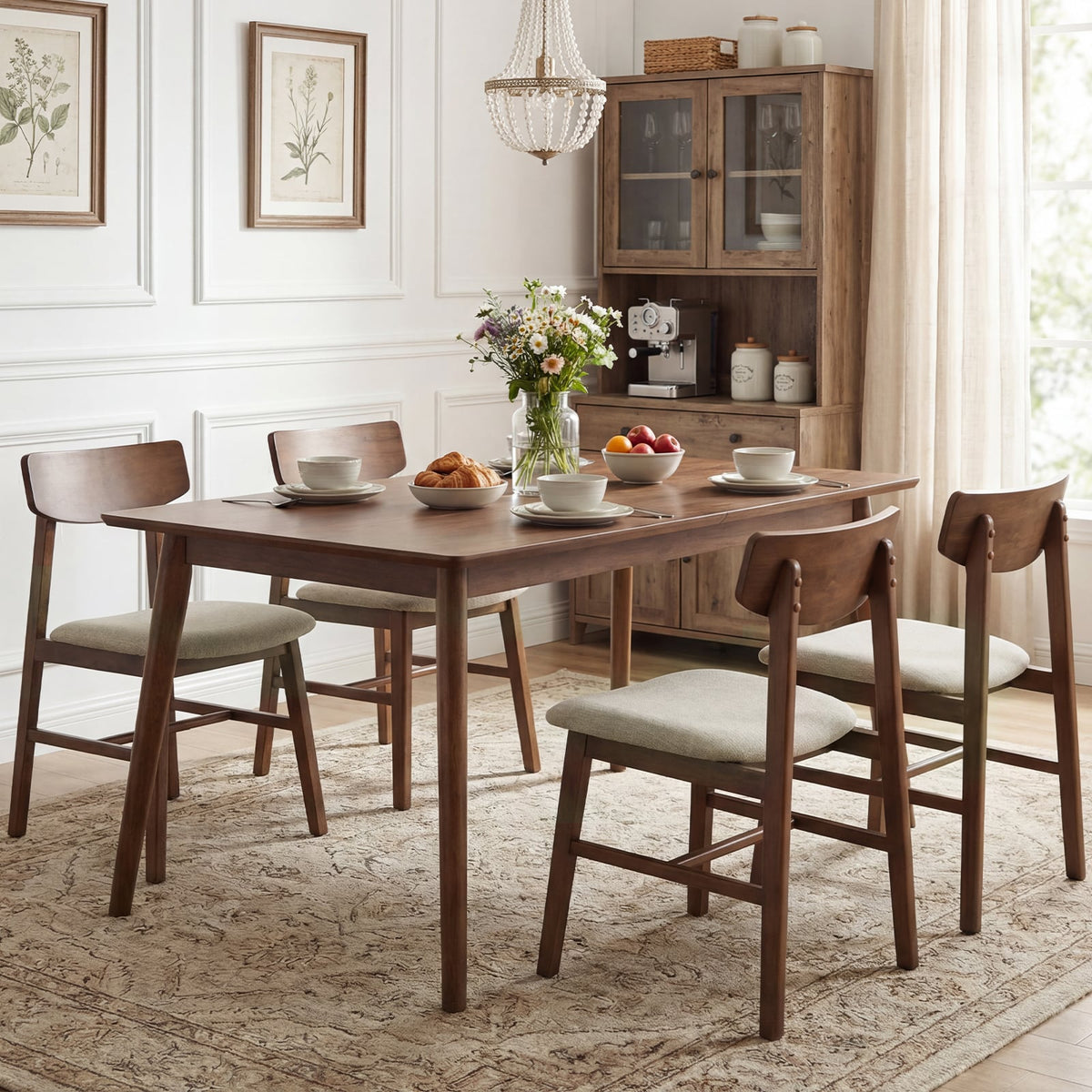 Solid Rubber Wood Dining Chairs Set of 4 with Curved Backrest-Walnut-Dining Chairs-DECOROLALA