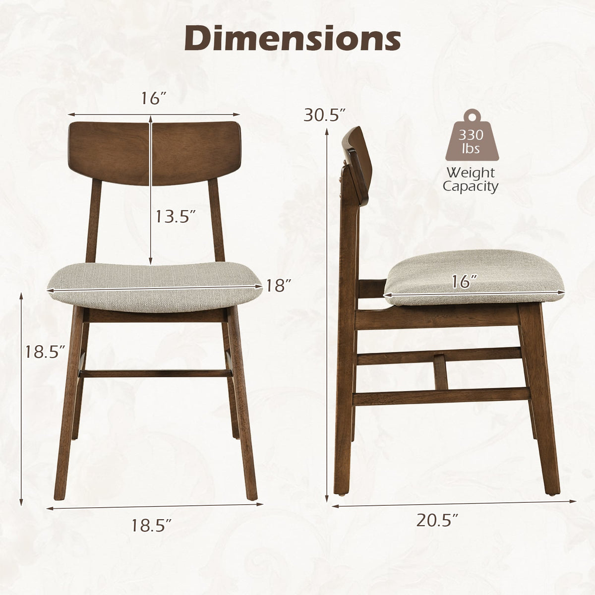 Solid Rubber Wood Dining Chairs Set of 4 with Curved Backrest-Walnut-Dining Chairs-DECOROLALA