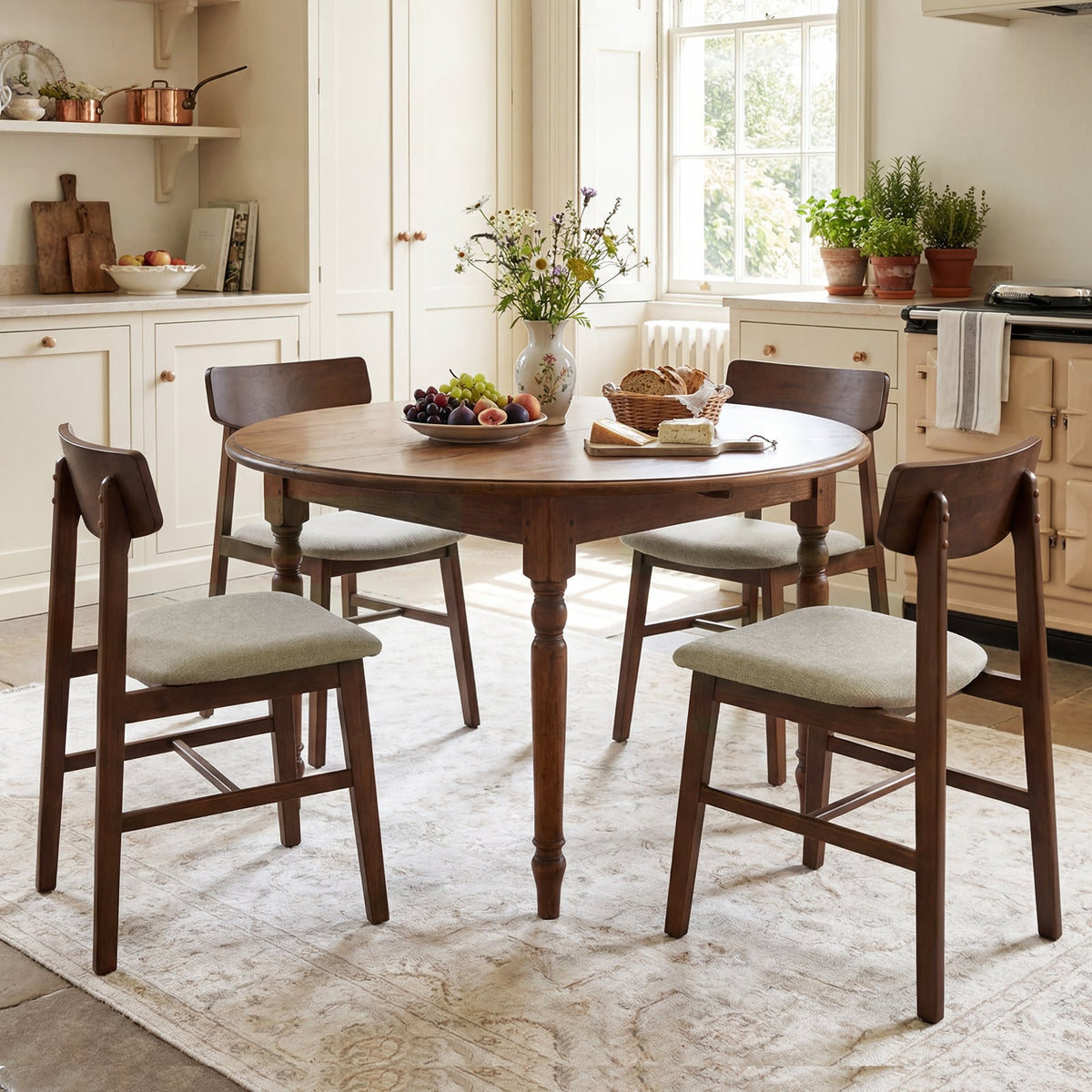 Solid Rubber Wood Dining Chairs Set of 4 with Curved Backrest-Walnut-Dining Chairs-DECOROLALA