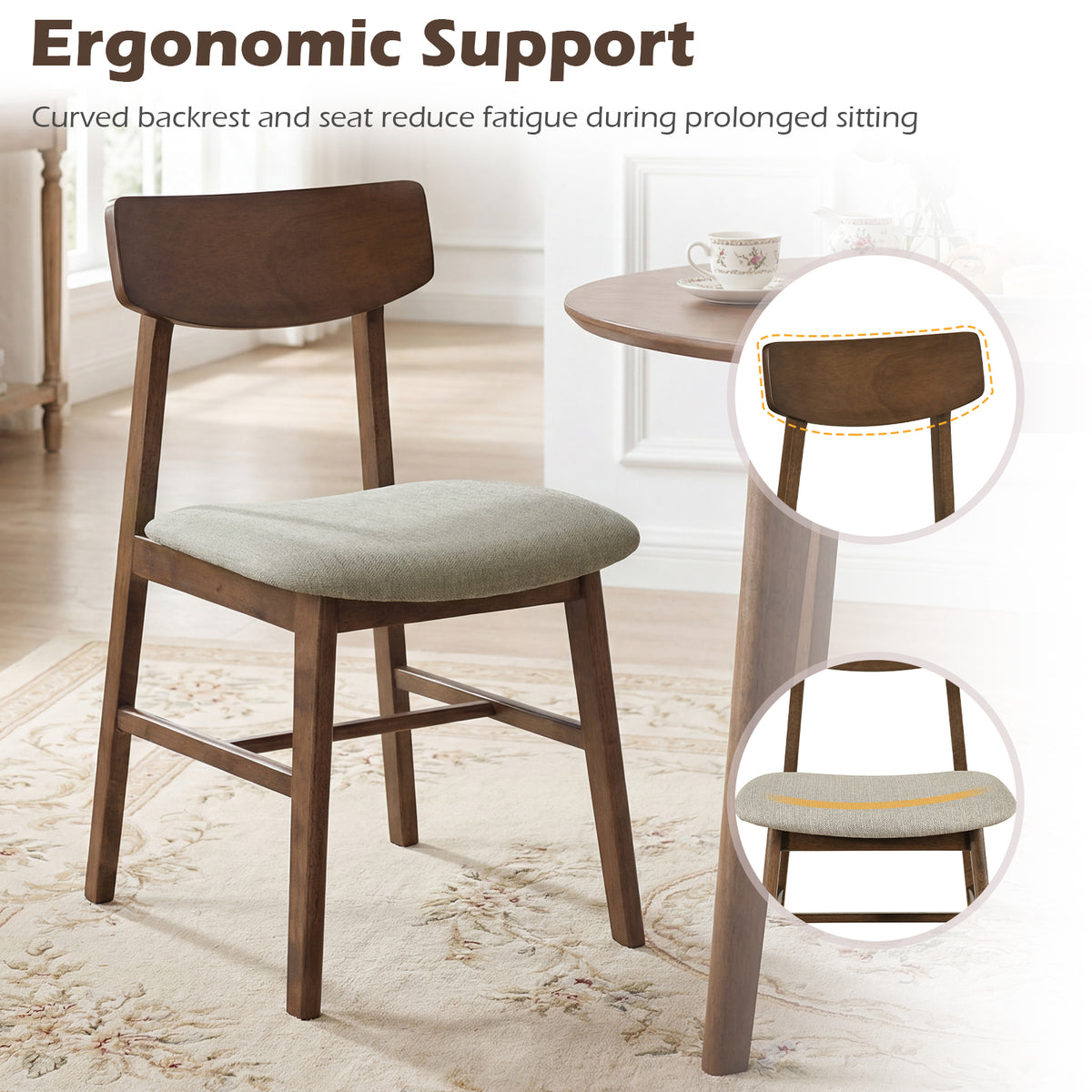 Solid Rubber Wood Dining Chairs Set of 4 with Curved Backrest-Walnut-Dining Chairs-DECOROLALA