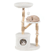 Solid Wood Cat Tree 41 Inch with Real Branches & Scratching Posts and Cozy Bed-Beige-Cat Trees & Scratchers-DECOROLALA