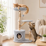 Solid Wood Cat Tree 41 Inch with Real Branches & Scratching Posts and Cozy Bed-Gray-Cat Trees & Scratchers-DECOROLALA