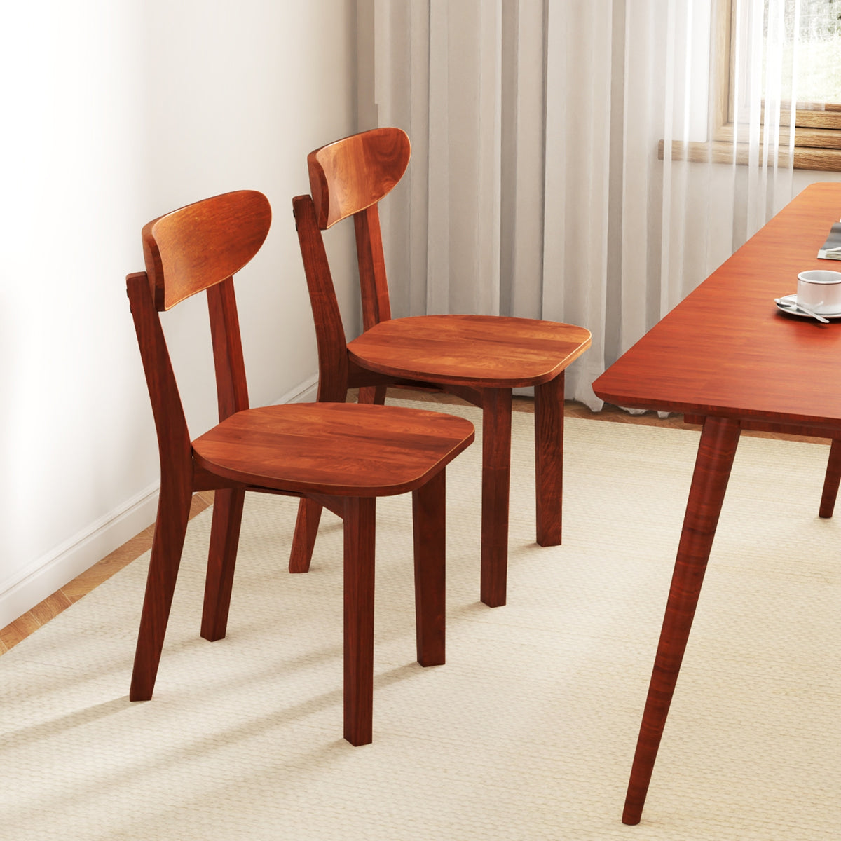 Solid Wood Dining Chair Set of 2 with Curved Backrest and Rubber Wood Frame-Espresso-Dining Chairs-DECOROLALA