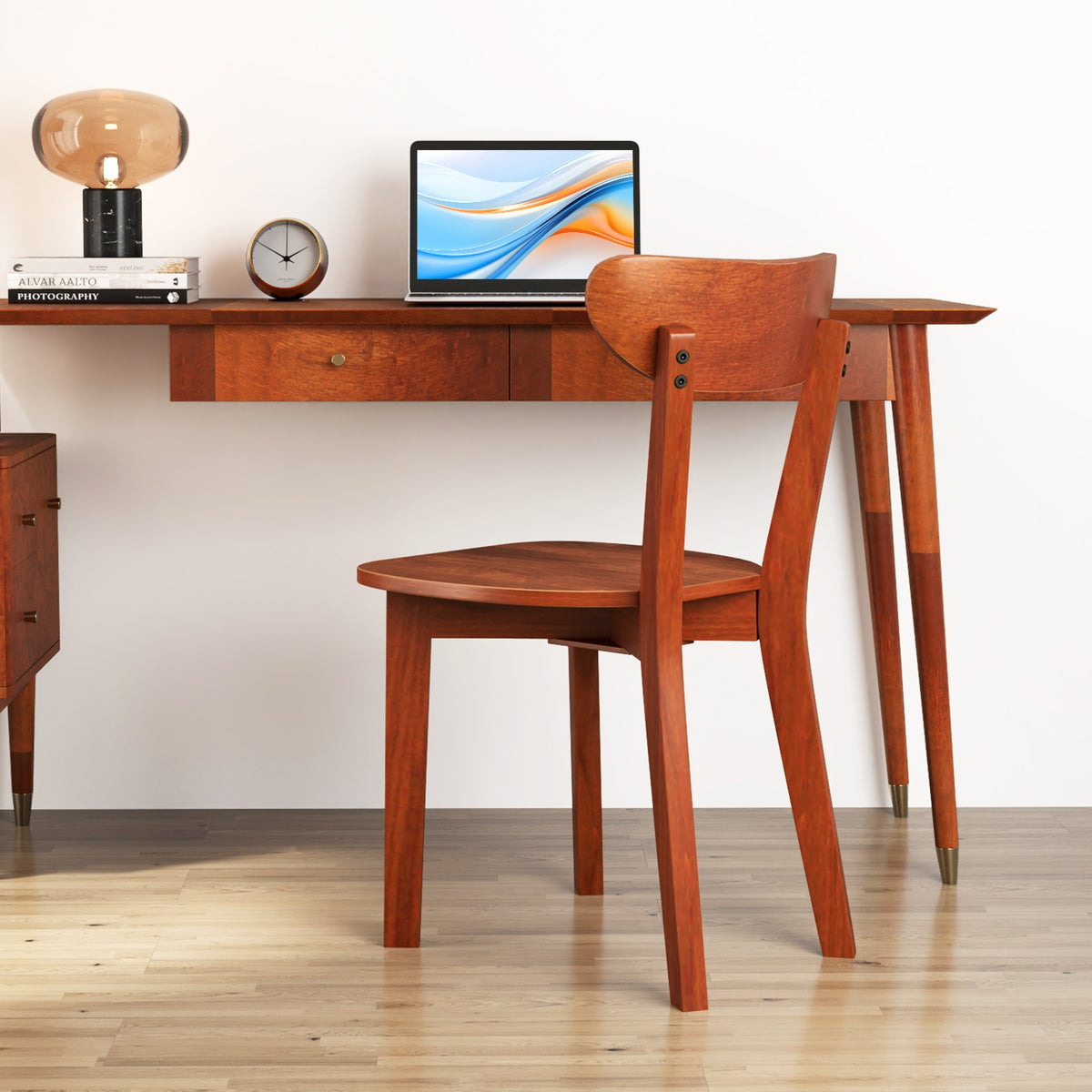 Solid Wood Dining Chair Set of 2 with Curved Backrest and Rubber Wood Frame-Espresso-Dining Chairs-DECOROLALA